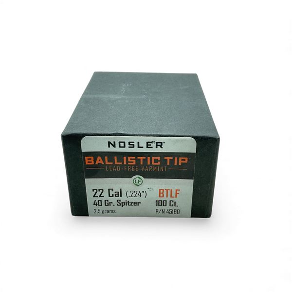 Nosler Ballistic Tip Lead Free 22 Cal (.224"), 40 Grain Spitzer BTLF Projectiles, 100 Qty