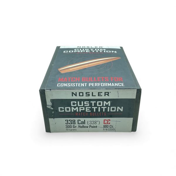Nosler Custom Competition 338 Cal (.338"), 300 Grain Hollow Point Match Projectiles, 100 Qty