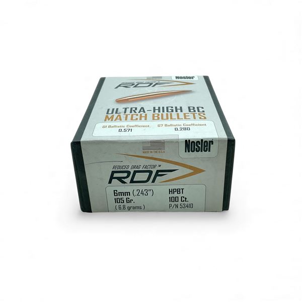 Nosler RDF Ultra-High BC 6mm (.243"), 105 Grain HPBT Match Projectiles, 100 Qty