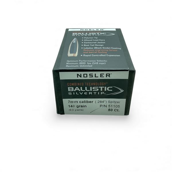 Nosler Ballistic Silvertip 7mm Cal (.284"), 140 Grain Spitzer Projectiles, 50 Qty