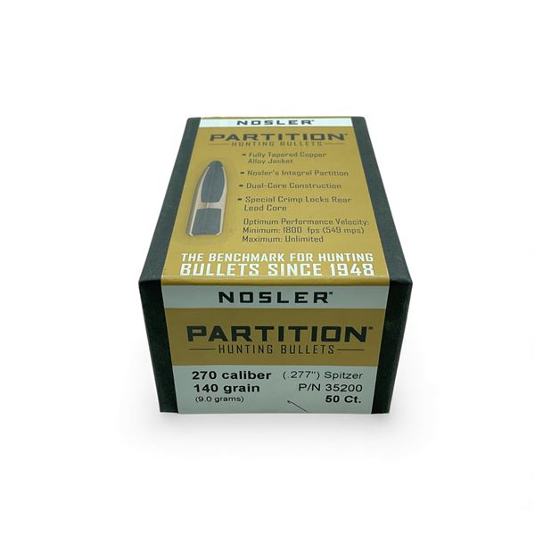 Nosler Partition 270 Cal (.277"), 140 Grain Spitzer Projectiles, 50 Qty