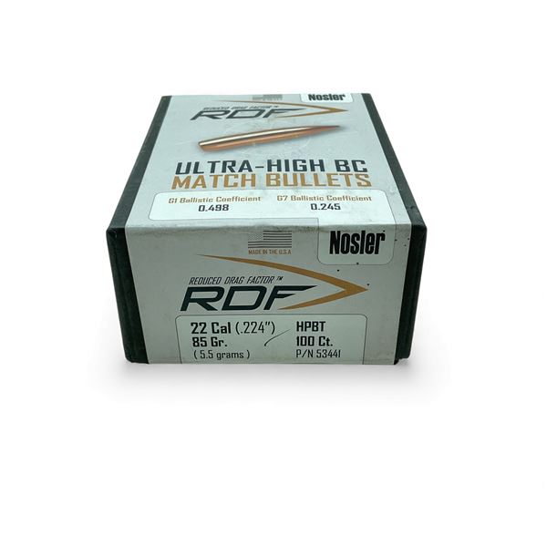 Nosler RDF Ultra-High BC 22 Cal (.224"), 85 Grain HPBT Match Projectiles, 100 Qty