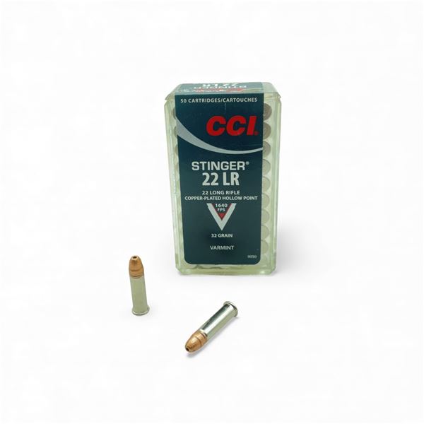 CCI Stinger Varmint .22 LR, 32 Grain Copper Plated HP Ammunition, 50 Rounds
