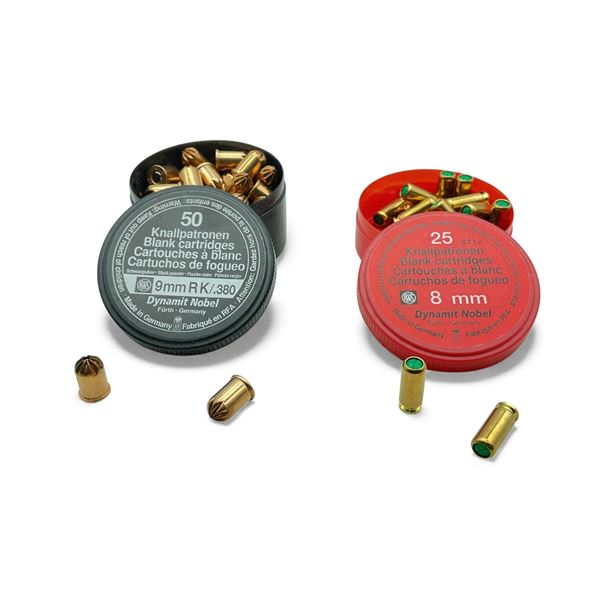 Dynamit Nobel 8mm Knall Blanks, 25 Qty and Dynamit Nobel 9mm RK/ .380 Knall Blanks, 50 Qty