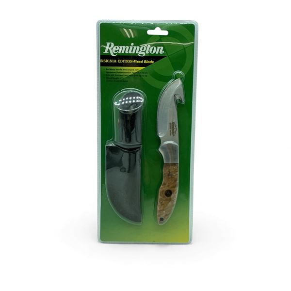 Remington Insignia Edition Fixed 3" Blade Knife with Gut Hook and Leather Sheath, New