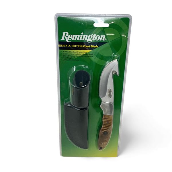 Remington Insignia Edition Fixed 3" Blade Knife with Gut Hook and Leather Sheath, New