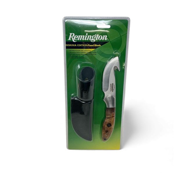 Remington Insignia Edition Fixed 3" Blade Knife with Gut Hook and Leather Sheath, New