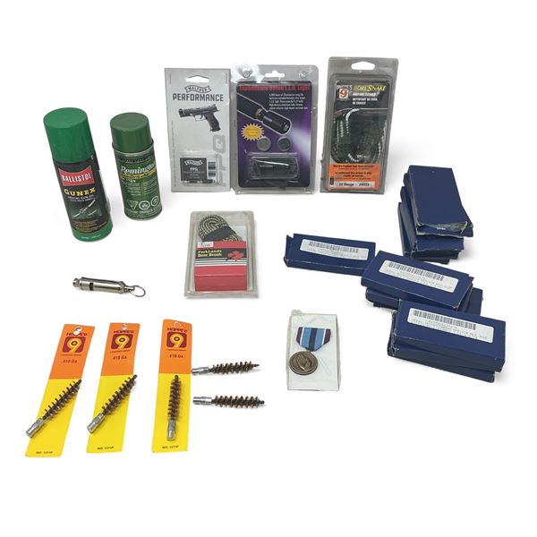 Assorted Firearm Cleaning, Parts and Humanitarian Service Medals