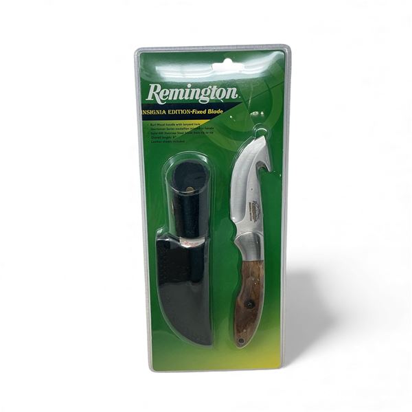 Remington Insignia Edition Fixed 3" Blade Knife with Gut Hook and Leather Sheath, New