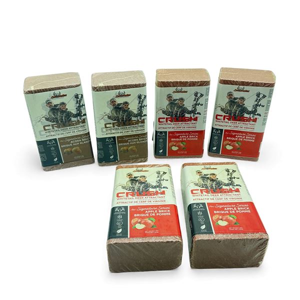 Ani-Logics Crush Whitetail Deer Attractant, 4lb Acorn Brick X 2 Qty and 4lb Apple Brick X 4 Qty