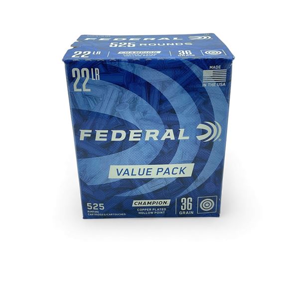 Federal Value Pack .22LR, 36 Grain Champion Copper Plated Hollow Point Ammunition, 525 Rounds