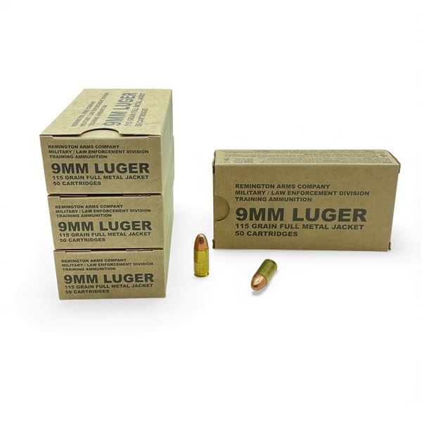 Remington Military/ Law Enforcement 9mm Luger, 115 Grain FMJ Training Ammunition, 200 Rounds