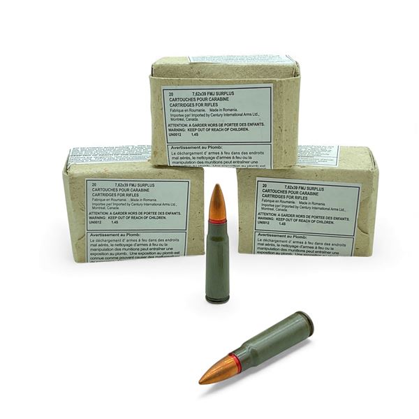 7.62X39 FMJ Surplus Ammunition, 60 Rounds