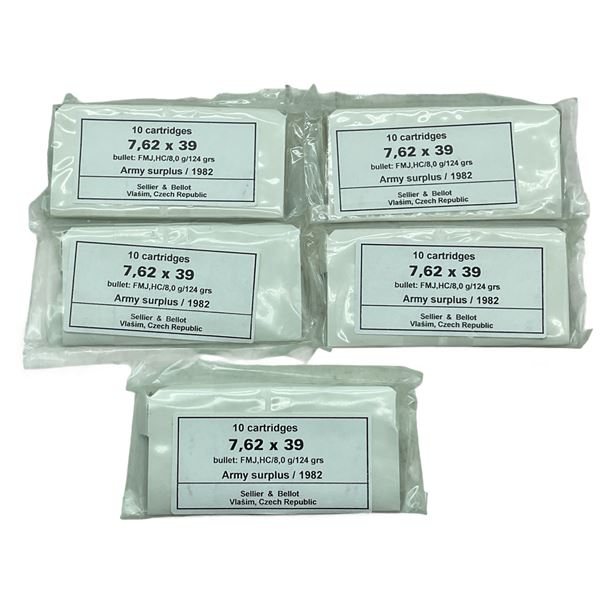 Sellier & Bellot 7.62X39, 124 Grain FMJ Surplus Ammunition, 50 Rounds