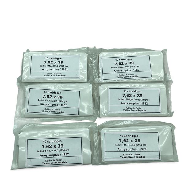 Sellier & Bellot 7.62X39, 124 Grain FMJ Surplus Ammunition, 60 Rounds