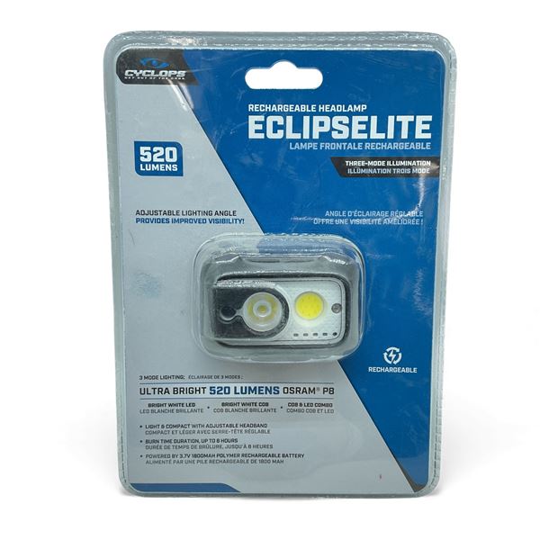 Cyclops Eclipse Lite Rechargeable 520 Lumens Ultra Bright Headlamp, New