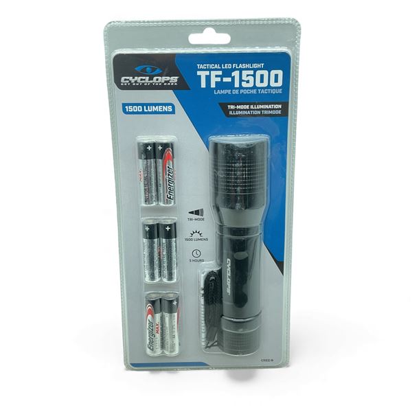 Cyclops Tactical LED 1500 Lumens Tri-Mode Illumination Flashlight, New
