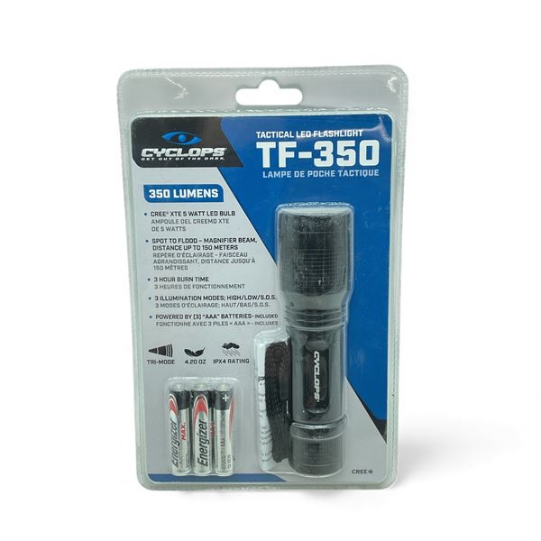 Cyclops Tactical LED 350 Lumens Flashlight, New