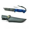 Image 1 : Fixed 3 1/2" Damascus Blade Knife with Blue Wood Handle with Leather Sheath