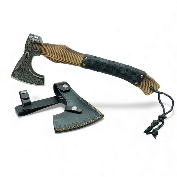 Fixed 4 1/2" Blade Axe with Leather Wrapped Wood Handle