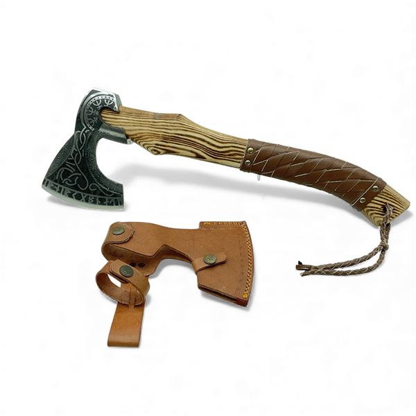 Fixed 5" Blade Axe with Leather Wrapped Handle and Sheath