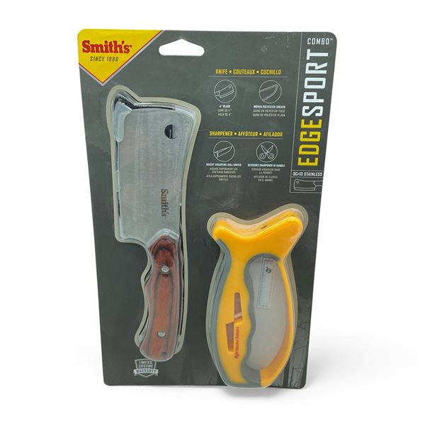 Smith's Edge Sport Combo; Includes 4" Blade Fixed Knife and Sharpener, New