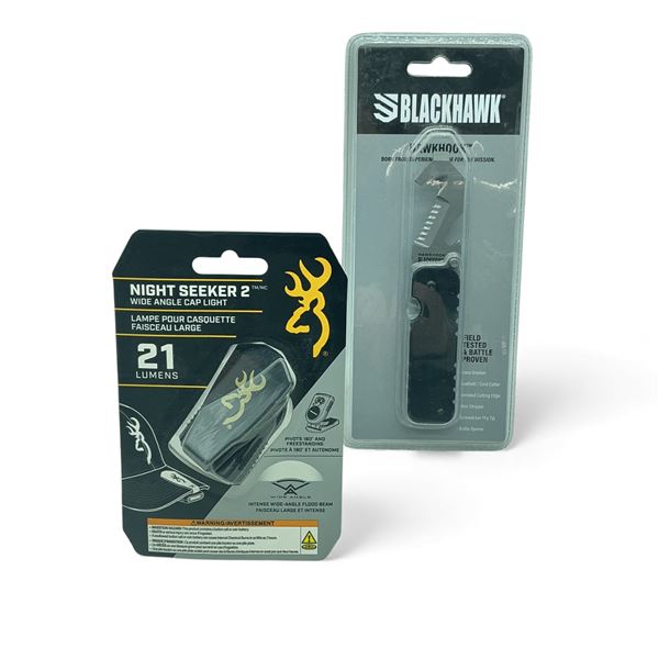 Browning Night Seeker 2 Wide Angle Hat Light and BlackHawk Hawkhook Tactical Tool, New