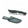 Image 1 : Fixed 4 1/2" Damascus Blade Knife with Grey Wood Handle and Leather Sheath