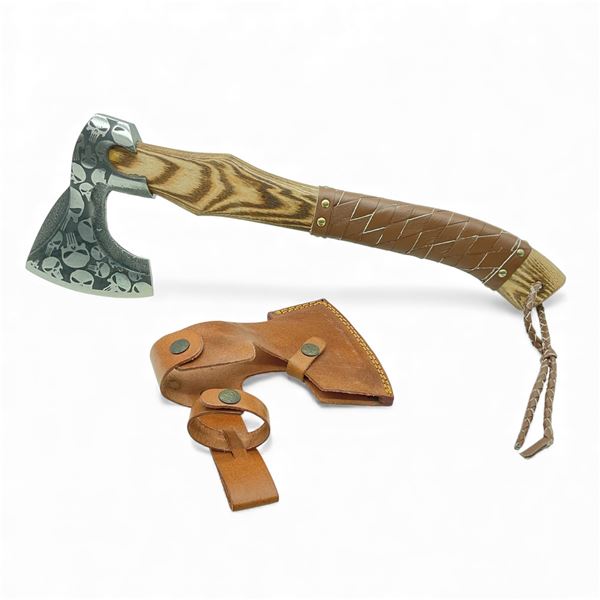 Fixed 5" Blade Axe with Leather Wrapped Wood Handle