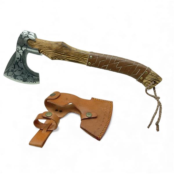 Fixed 5" Blade Axe with Leather Wrapped Wood Handle