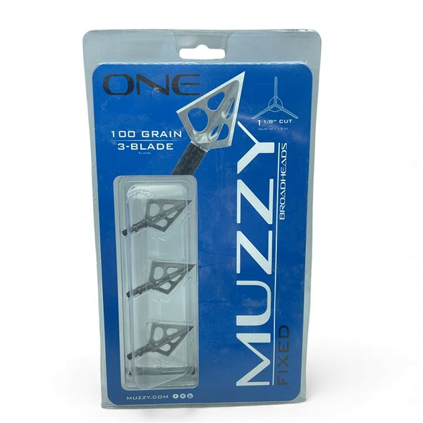Muzzy One Fixed 100 Grain 3-Blade 1 1/8" Cut Broadheads, 3 Pack, New