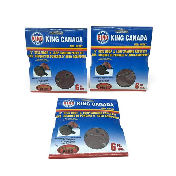 King Canada 5" Disc Hoop and Loop Sanding Paper Kit, 6 Pc X 3 Qty