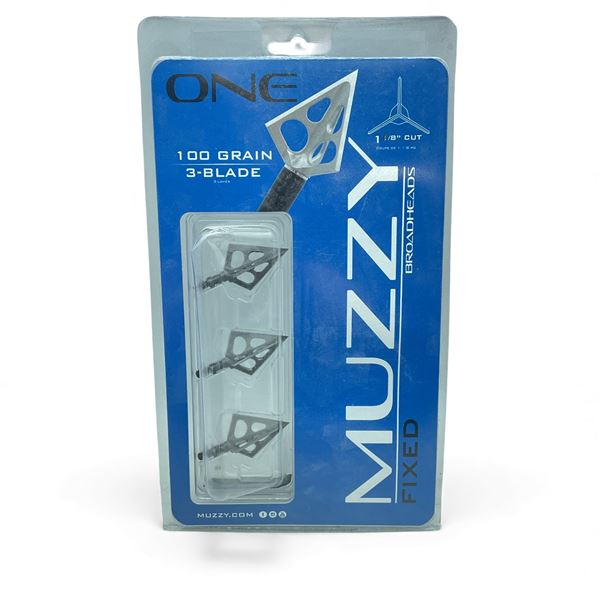 Muzzy One Fixed 100 Grain 3-Blade 1 1/8" Cut Broadheads 3 Pack, New