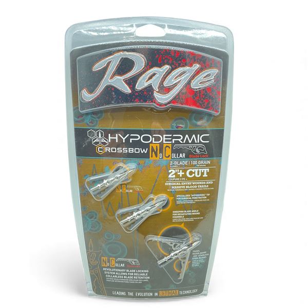 Rage Hypodermic 2-Blade 100 Grain 2" Cut Crossbow Broadheads, 3 Pack