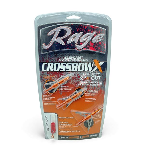 Rage Slip Cam 2-Blade 100 Grain 2" Cut Broadheads 3 Pack, New