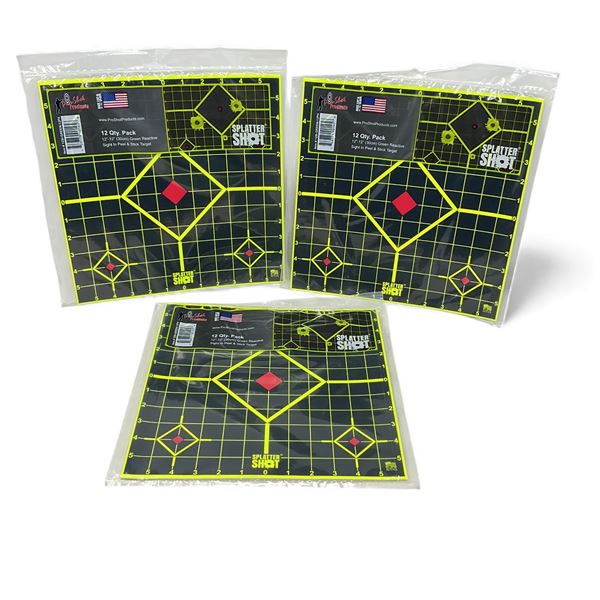 ProShot Splatter Shot 12" X 12" Green Reactive Sight-In Peel and Stick Targets 12 Pack X 3 Qty