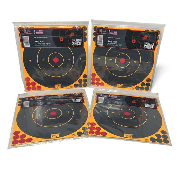 ProShot Splatter Shot 12" Reactive Bullseye Peel and Stick Targets 5 Pack X 4 Qty