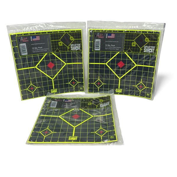 ProShot Splatter Shot 12" X 12" Green Reactive Sight-In Peel and Stick Targets 12 Pack X 3 Qty