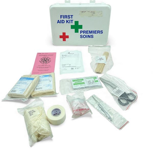 First Aid Kit, Comes with Bandages, Tape, Gloves, Tweezers, Scissors