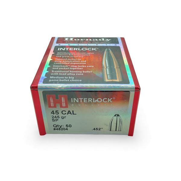 Hornady Interlock 45 Cal .452" 245 Grain SP Projectiles, 50 Qty