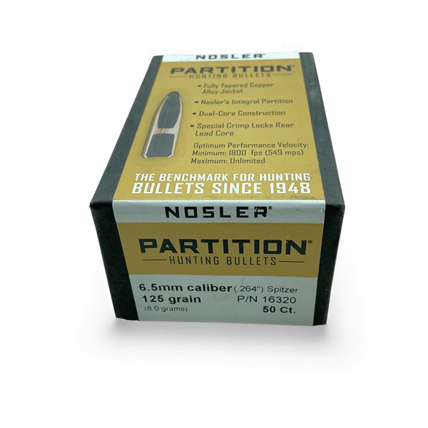 Nosler Partition Hunting 6.5 mm Cal .264" 125 Grain Spitzer Projectiles, 50 Qty