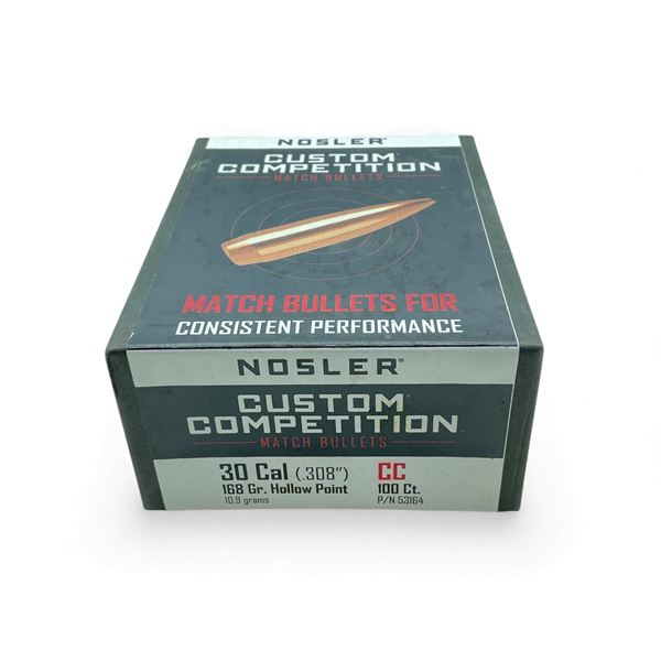 Nosler Custom Competition Match 30 Cal .308" 168 Grain HP Projectiles, 100 Qty