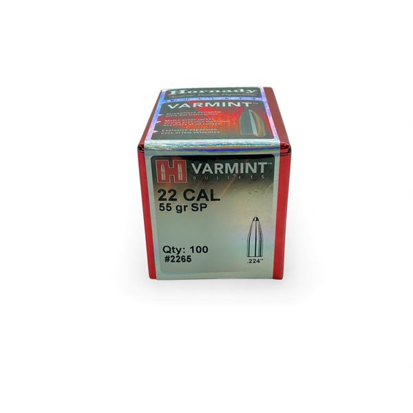 Hornady Varmint 22 Cal .224" 55 Grain SP Projectiles, 100 Qty