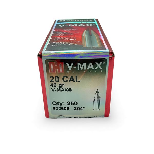 Hornady V-Max 20 Cal .204" 40 Grain Projectiles, 250 Qty