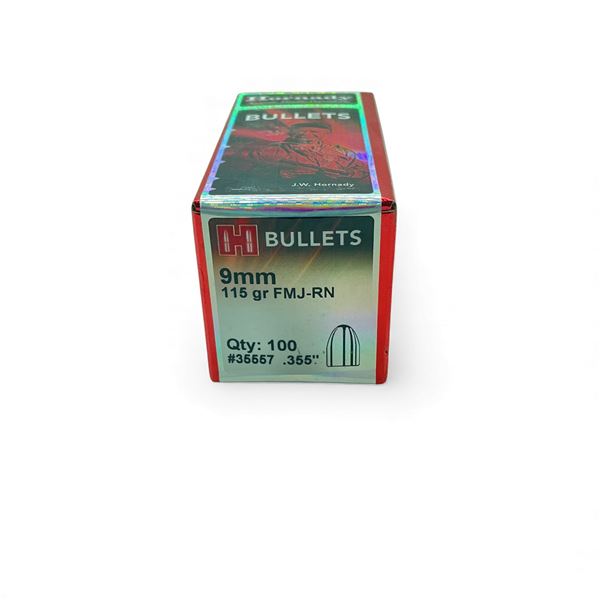 Hornady 9 mm .355" 115 Grain FMJ-RN Projectiles, 100 Qty