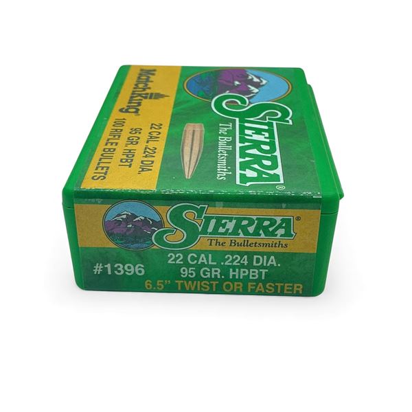 Sierra Match King 22 Cal .224" 95 Grain HPBT Projectiles, 100 Qty