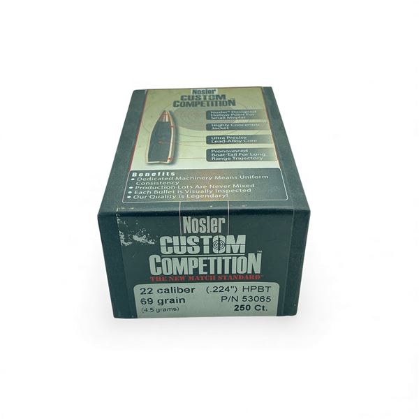Nosler Custom Competition 22 Cal .224" 69 Grain HPBT Projectiles, 250 Qty