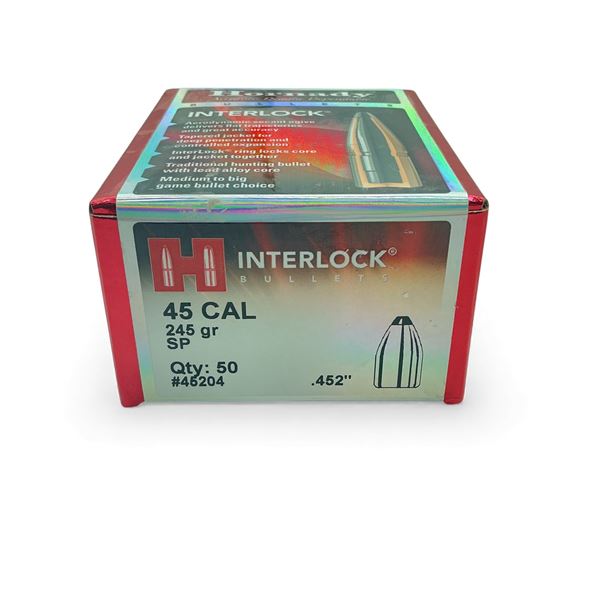 Hornady Interlock 45 Cal .452" 245 Grain SP Projectiles, 50 Qty