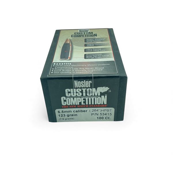 Nosler Custom Competition 6.5 mm Cal .264" 123 Grain HPBT Projectiles, 100 Qty