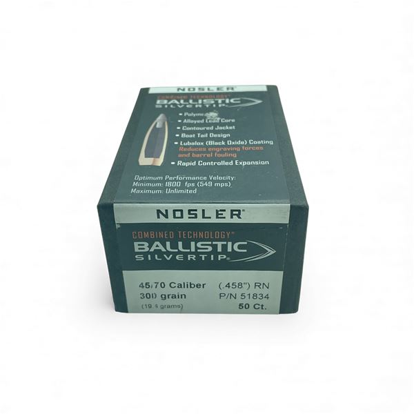 Nosler Ballistic Silvertip 45/70 .458" 300 Grain RN Projectiles, 50 Qty